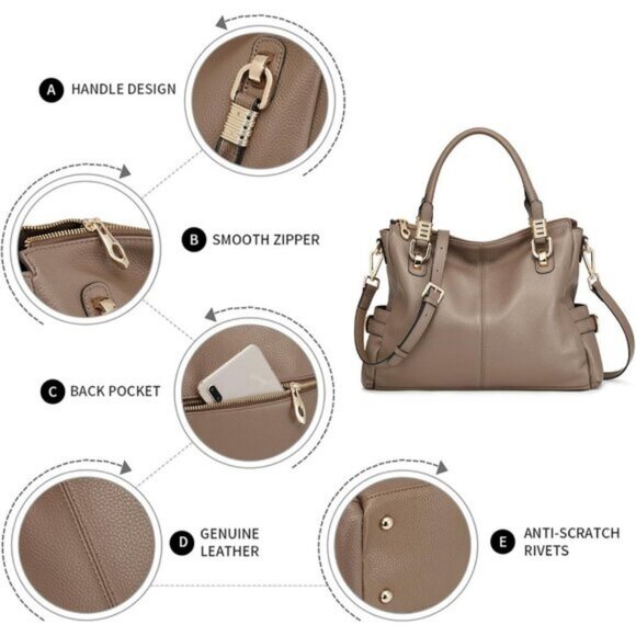 🆕Women Khaki Genuine Leather Purses and Handbags Satchel Tote Shoulder Bag - Picture 7 of 10